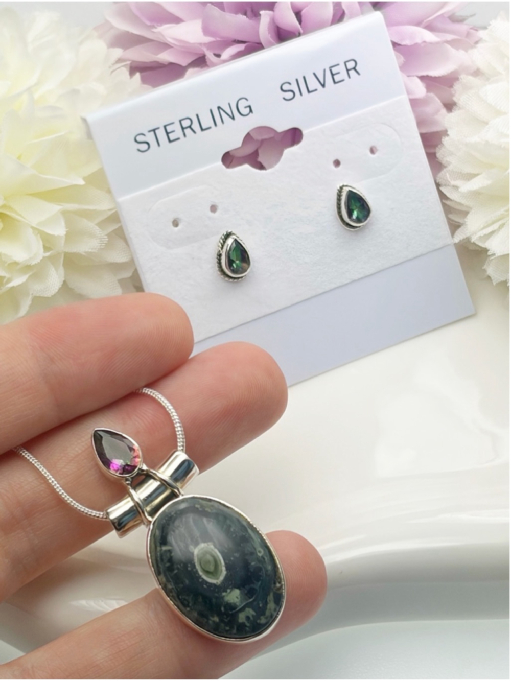 Sterling Silver 925 Mystic Topaz Kambaba Jasper Jewelry Set Lot New - Picture 5 of 11